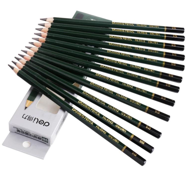 Deli Dibujo Profesiona Potlood Voor Schetsen Schilderen 9B Lood Kern Potlood School En Kantoor Professionele Tekening Potlood 12 Pcs