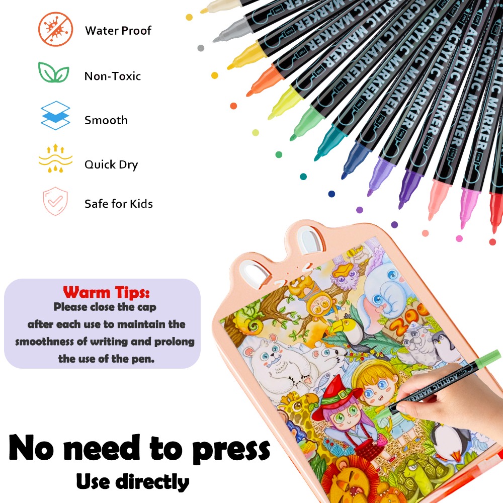 12–72 Farben Acryl-Gouache-Farbstifte, Pinsel-Zeichenmarker-einstellen für professionelle Künstler, freundlicher, Graffiti-Stoffmarker mit zwei Spitzen