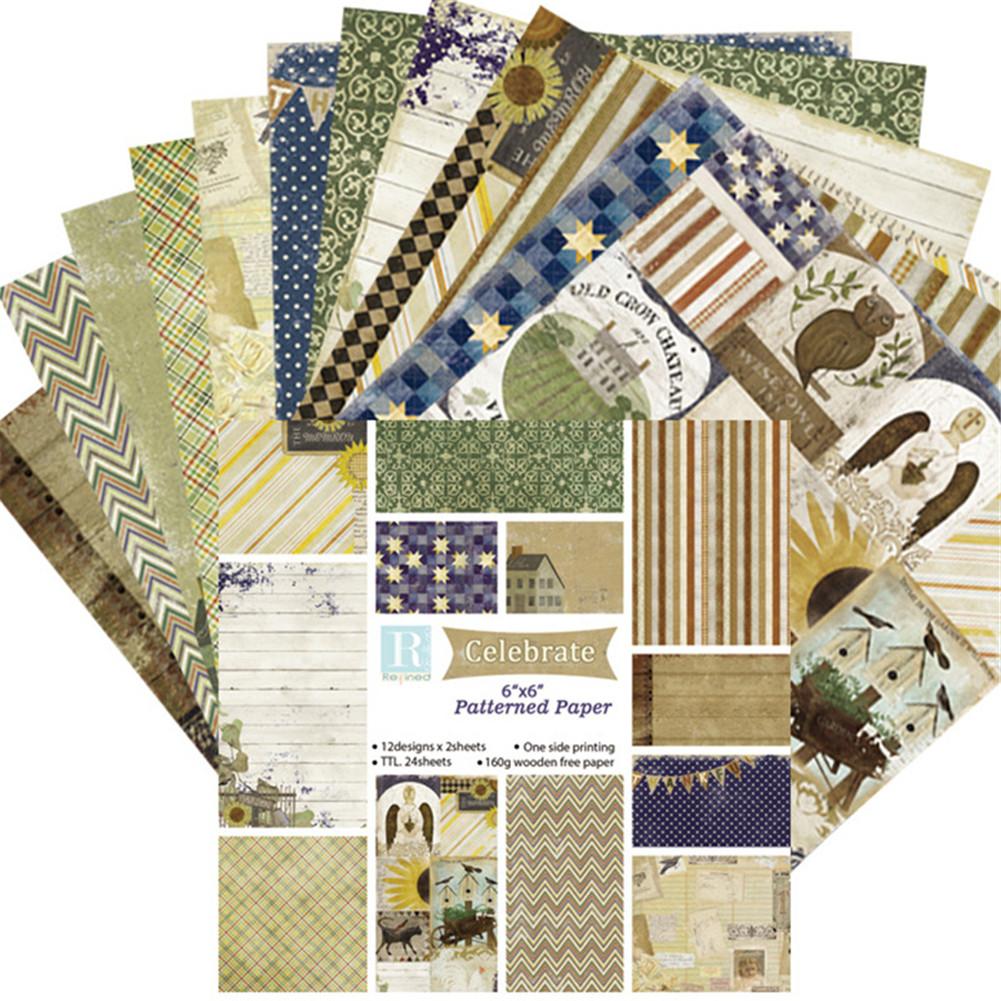 24pcs/set DIY Album Background Paper Scrapbook Background Paper Card Making Background Paper 6'' Single-Sided Pattern Paper: 18