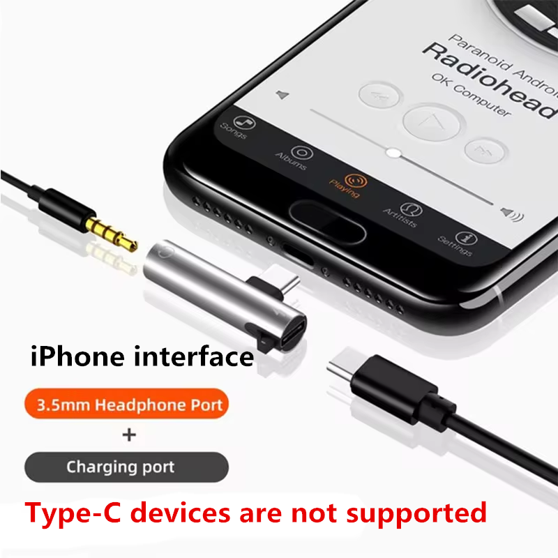 Jack da 3,5 mm 2 in 1 cuffie Audio ricarica doppio adattatore divisore per iPhone XR XS X 7 8 11 11pro a cavo AUX per auricolare: Argento