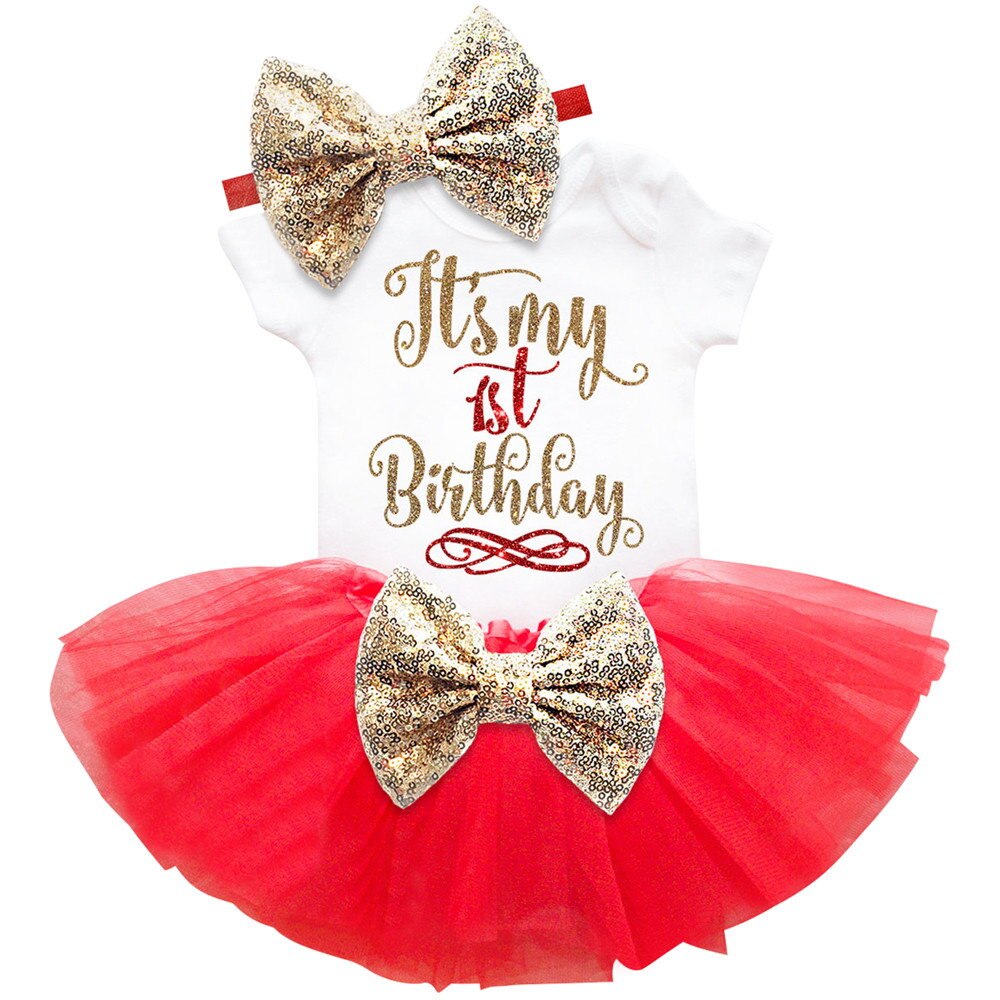 En fødselsdagsfest kjoler outfits til 1 år baby pige dåb tutu kjole nyfødt 1st fødselsdag 3 stk dåb slid tøj
