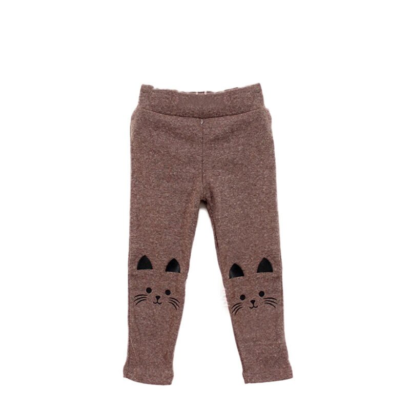 4 colores bebé niño Niña Pantalones 2-7Y lindo estampado de gato pantalones chico cálido pantalones elásticos leggings L07: Marrón / 4T