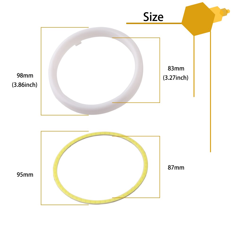 Phares de moto à LED COB Angel Eyes, anneaux Halo en coton 12V APP 60mm 70mm 80mm 90mm 95mm 100mm 110mm 120mm 2 pièces: 95MM