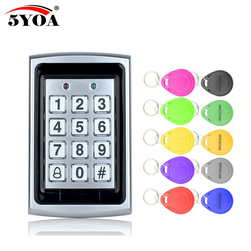 5YOA Waterproof Metal Rfid Access Control Keypad With 1000 Users+ 10 Key Fobs For RFID Door Access Control System