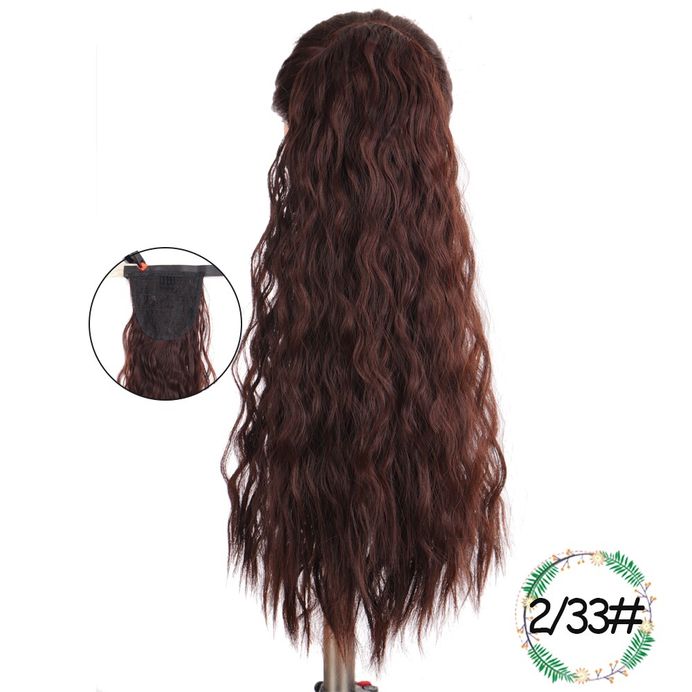Weilai extensions syntetisk wrap on clip hestehaler majs bølget hestehale hårstykke ombre brun rød falsk hår lang hestehale paryk: M022-2133