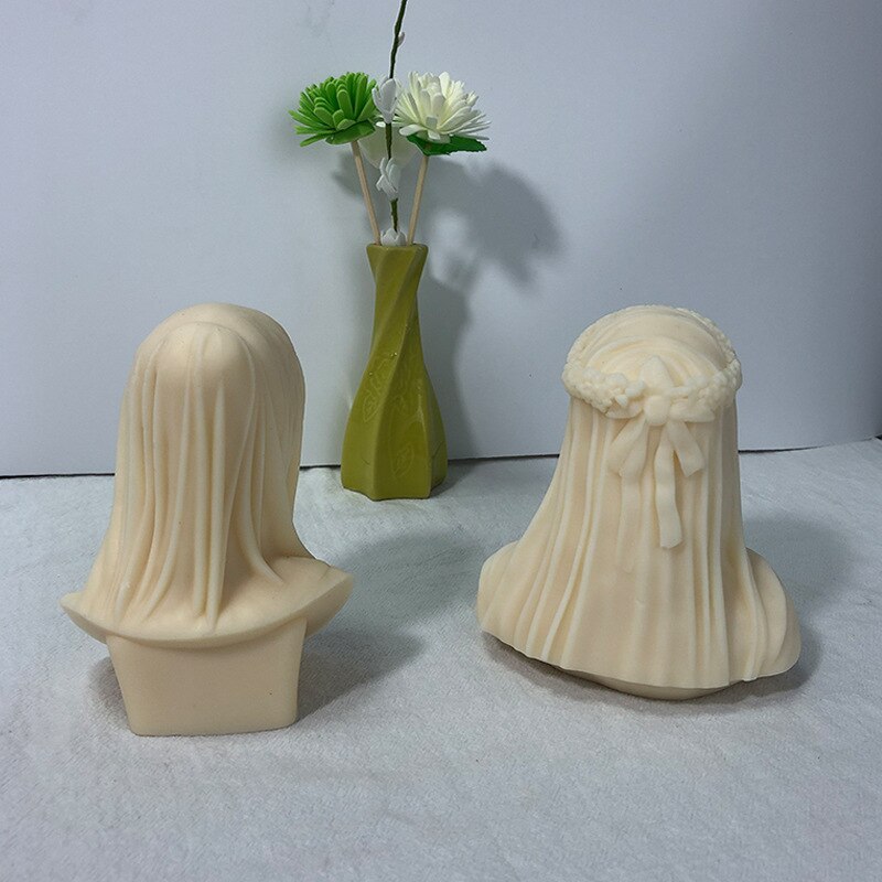 Buste Van Gesluierde Meisje Kaars Siliconen Mal Voor Handgemaakte Desktop Decoratie Gips Epoxyhars Aromatherapie Kaars Siliconen Mal