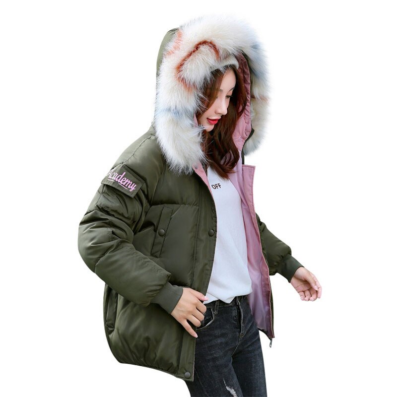 Chic kort päls kappa luva vinterdunjacka kvinnlig oversize jacka bomull vadderad parkas wind breaker ärmar stor ficka: Blå / L  ru44-48