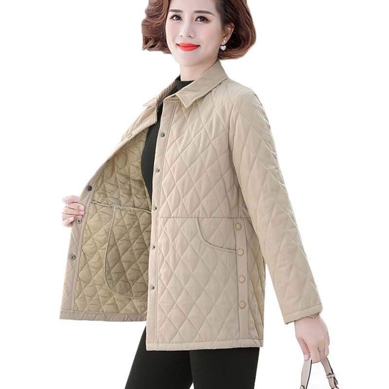Veste d'automne en coton pour femmes, couleur unie, grande taille 5XL, chemise fine rembourrée en coton, vêtements pour mères d'âge moyen et âgées
