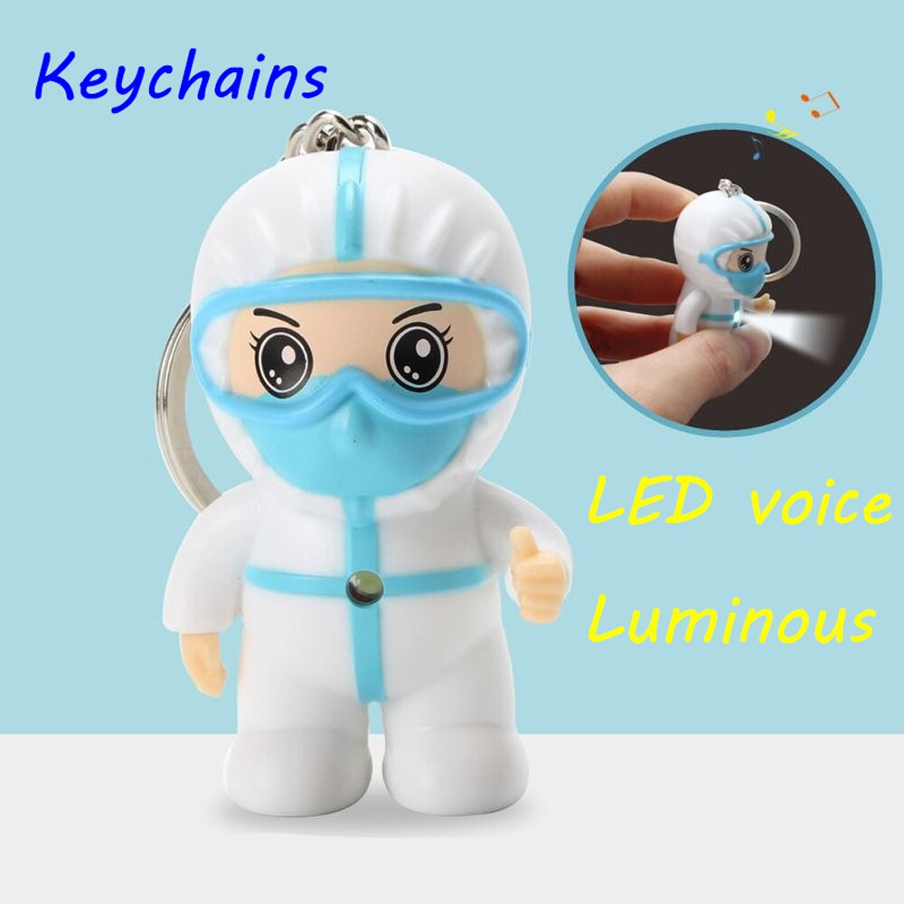 1Pcs Cartoon White Angel Keychain Mini Doctors Nurses Glowing Sounding Cute Decorative LED Voice Luminous Doll Ornament Souvenir