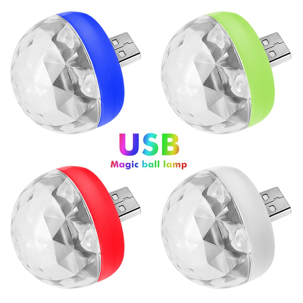 Mini usb disco dj ljus led lampa kristall magisk effekt scen boll lampor musik kontroll mobiltelefon usb ljus för hem år