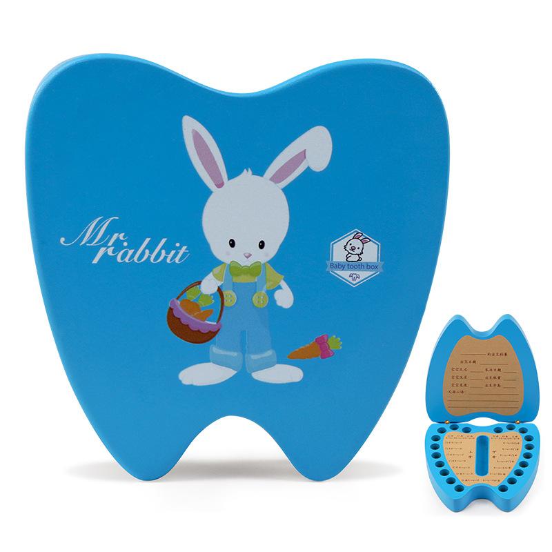 Child Girl Boy Teeth Collection Souvenirs Tooth Collection Box Wooden Baby Deciduous Commemorative Box: blue rabbit