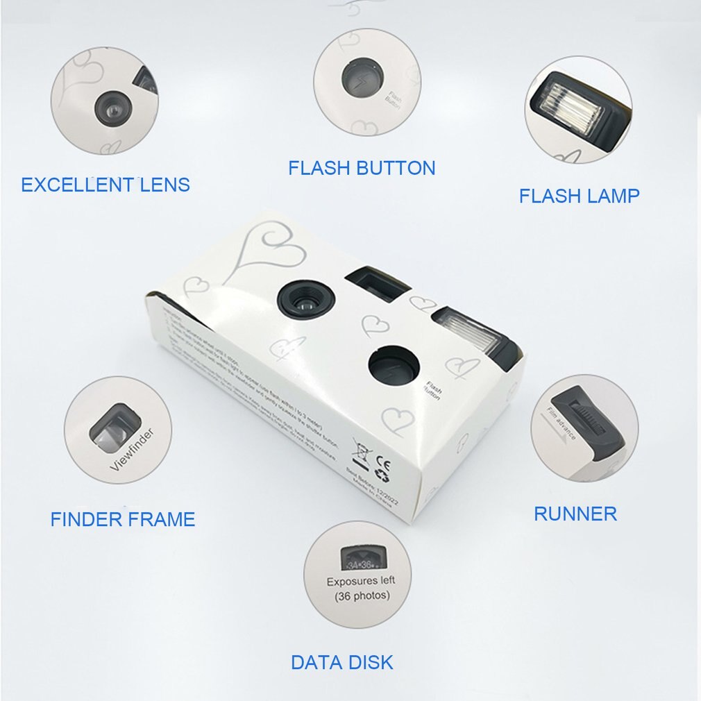 Film Camera 36 Photos White Photo Power Flash HD Single Use One Time Disposable Film Camera Party Birthday Valentine's Day