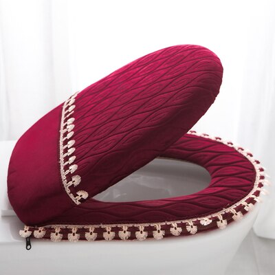 Siège de toilette en tissu doux, chauffant, pour salle de bain, couvercle lavable, coussin de couverture supérieur, fournitures de siège de toilette épaissi: A8