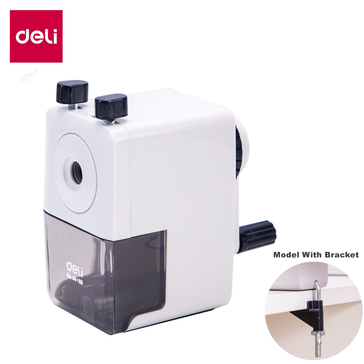 DELI Rotary Pencil Sharpener Machine Pencil Cutter Office Stationery School Hand Crank Pencil Sharpener: White with Bracket