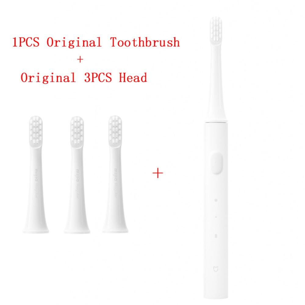 Xiaomi mijia  t100 sonisk elektrisk tandbørste voksen ultralyd automatisk tandbørste usb genopladelig vandtæt tandbørste: Hvid tilsæt 3 børster