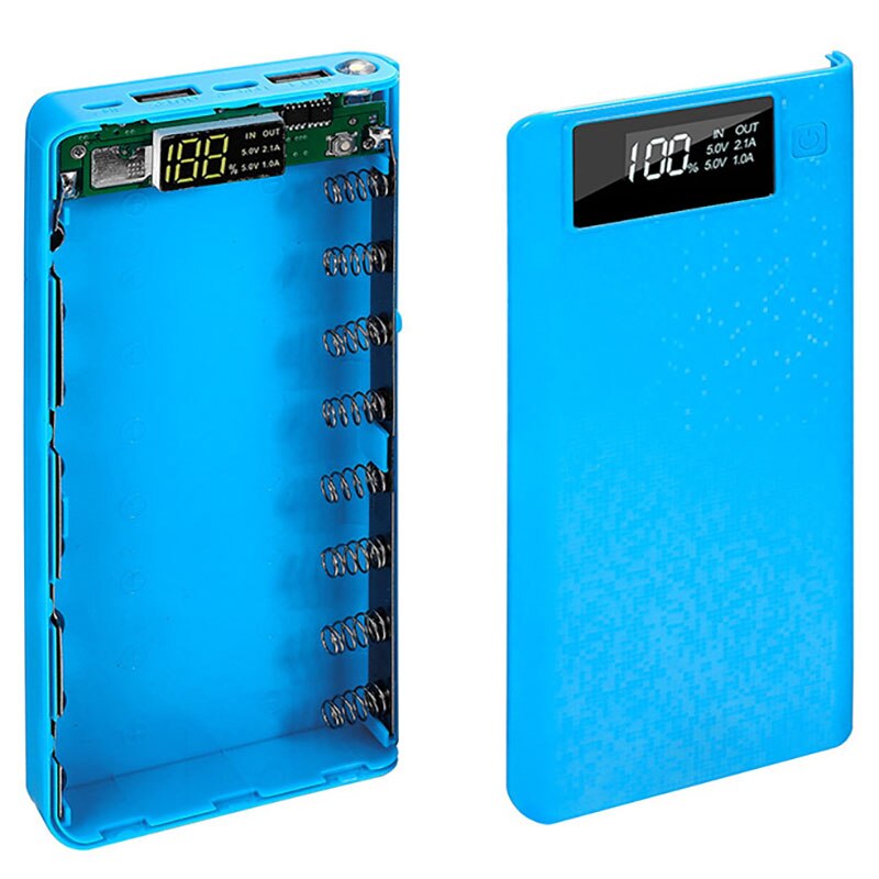 20000 mah diy strömbank fallet 8 x 18650 batteriladdnings förvaringsbox 5v dual usb typ c android mikro usb-gränssnitt för smarta telefoner: Blått inget batteri