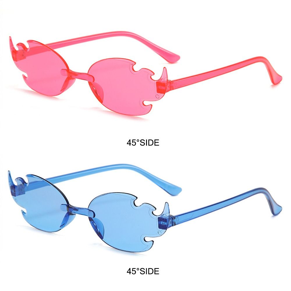 Gafas de sol coloridas con forma de llama de fuego, gafas de sol divertidas sin montura, gafas de Cosplay de para mujeres y hombres