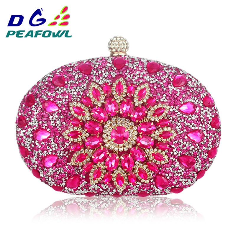 Luxe Clutch keten zak vrouw wedding diamond crystal Bloemen blauw rood Sling portemonnee mobiele telefoon zak portemonnee Handtassen