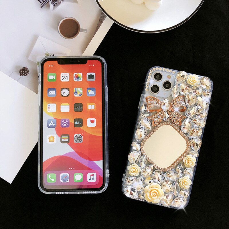 Suitable for IPhone 11/12promax 7/8plus Rhinestone Makeup Mirror Bow Case for IPhone XSmax XR XS X Protective Sleeve