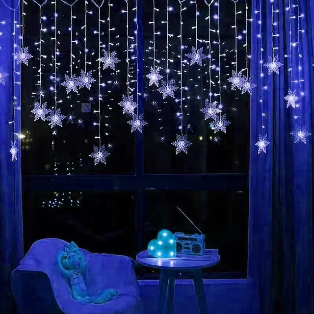Luzes de natal guirlanda led luzes da corda flocos de neve piscando cortina de fadas luz para festa de casamento do feriado decoração de ano novo: Azul / 6-10W