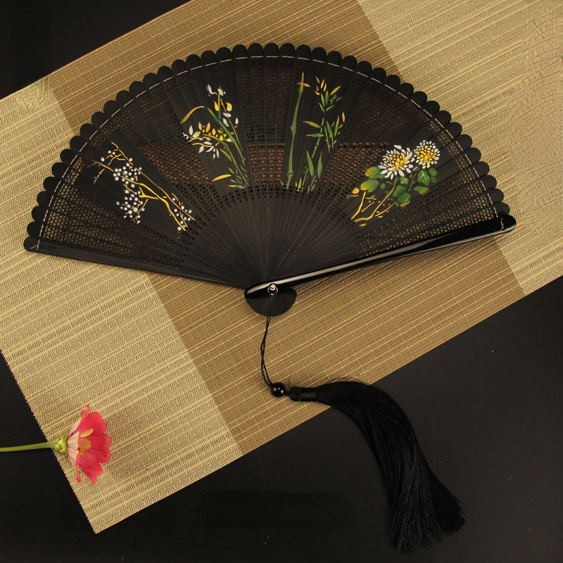 Japanse Stijl Retro Bamboe Hand Fan Klassieke Kant Ventilador Draagbare Zomer Dame Kleine Vouwen Fan Chinese Vrouwen Hand Fans: royal blue