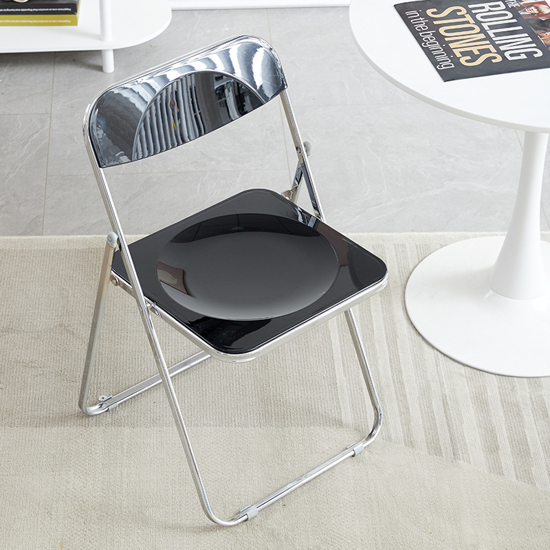 Silla plegable transparente, silla de comedor moderna y sencilla a la para el hogar, tienda de ropa acrílica, tienda de té de la leche, silla plegable de ocio: Negro