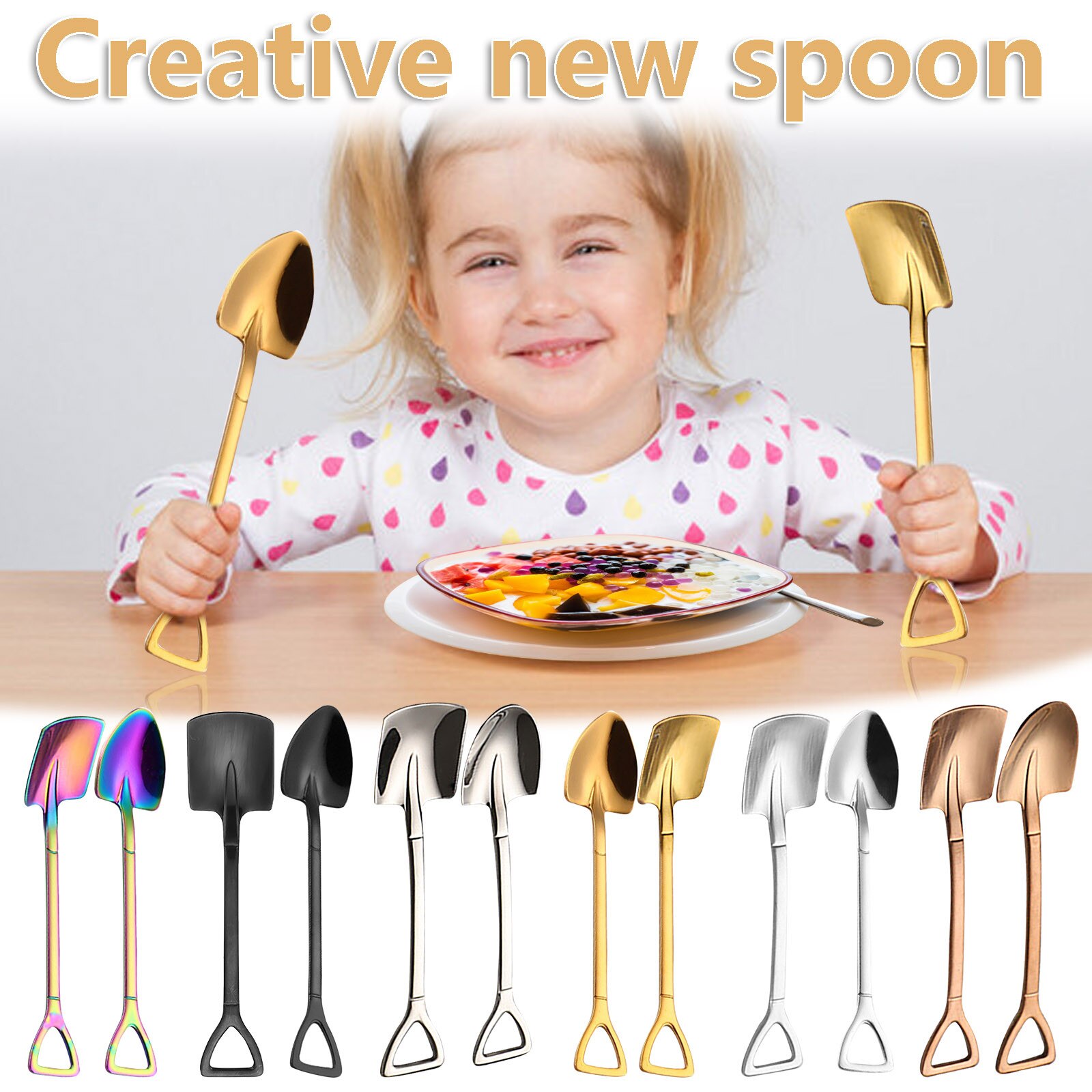 stainless steel spade spoon Dessert Shovel Spoon Cake Ice Cream Flat Pointed Shovel Spoon Watermelon Spoon