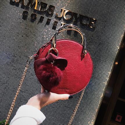 Damestas van pu-leer, dameshandtas van metaal, haarbalketting, schoudertas, messenger bag: Rood