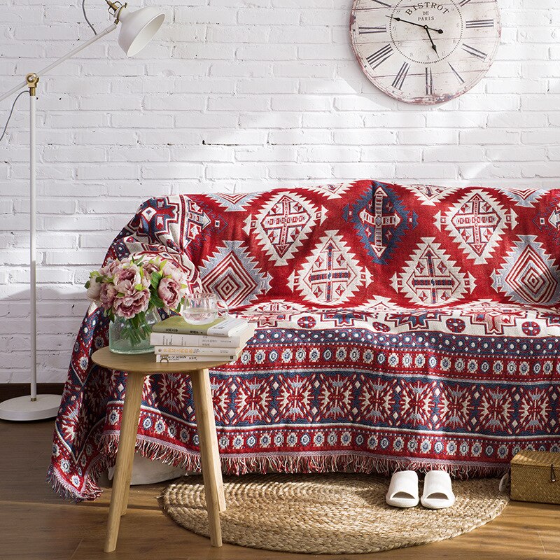 Strikkede boho tæpper etnisk tæppe håndklæde to sider mønster sofa indretning kaste tæpper sofa boligdekoration vægtapet betræk