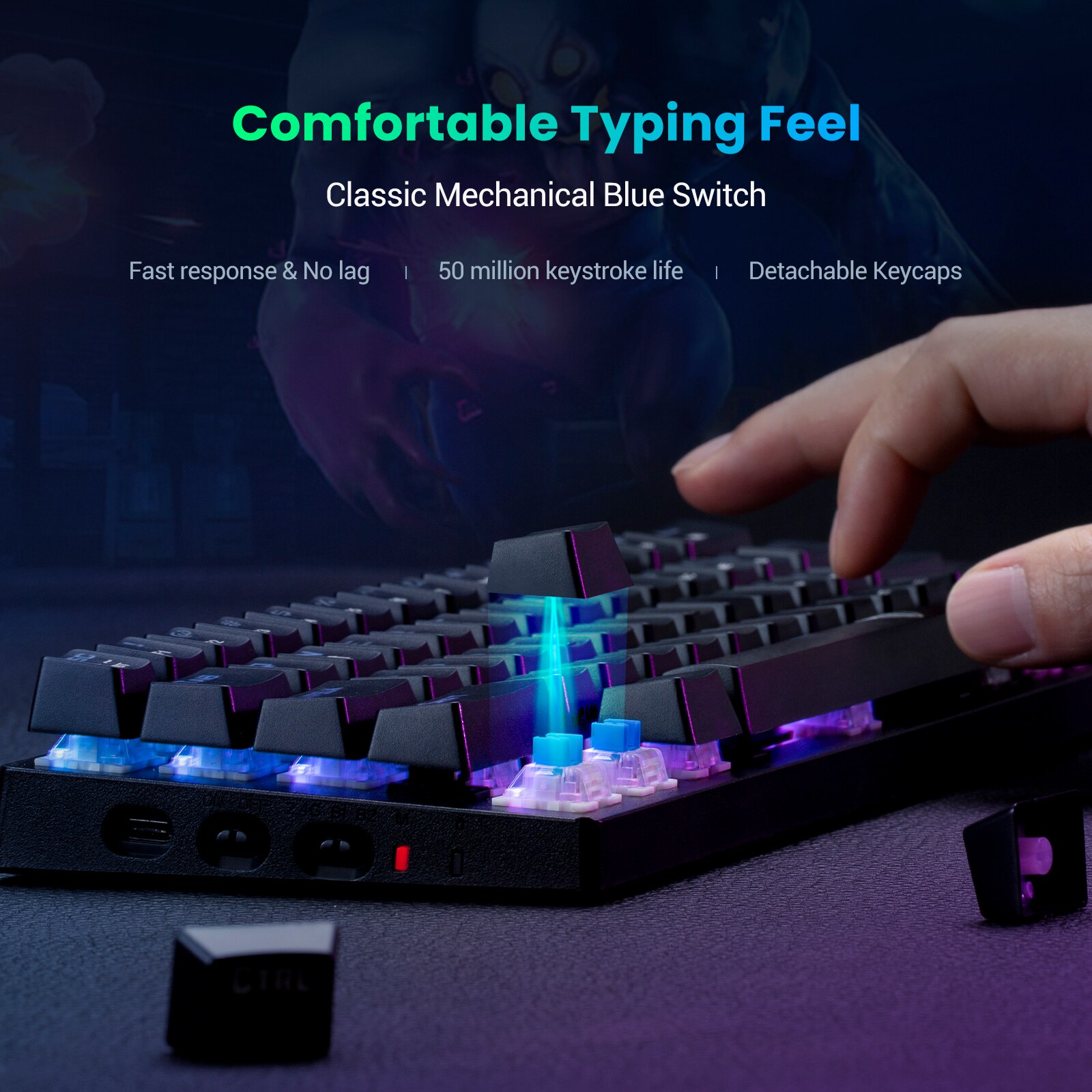VicTsing-Teclado mecánico inalámbrico para videojuegos, dispositivo con Bluetooth/2,4 Ghz, 60% RGB, tres modos conectables, con interruptor azul