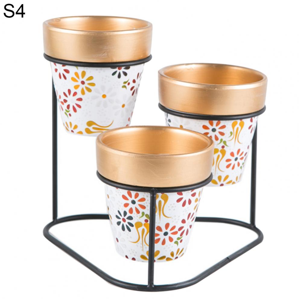 1 Set 3-Tier Shelf Flower Pot Portable Attractive Long Lasting Decorative Corrosion-resistant Plant Pot for Garden: S4