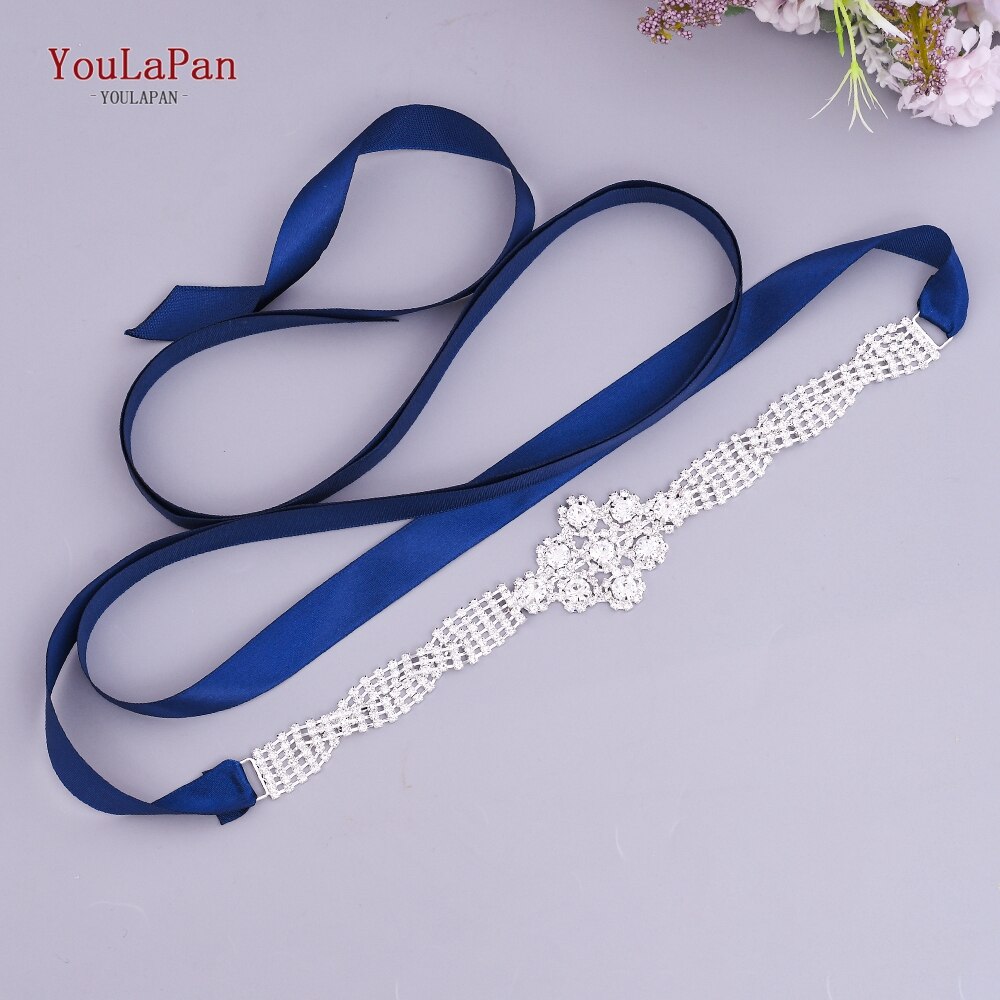 YouLaPan S98 Bling Bridal Belt Rhinestone Wedding Belt Dress Belt Luxury Dress Accessories Wedding Dress Accessories: Navy Blue ribbon