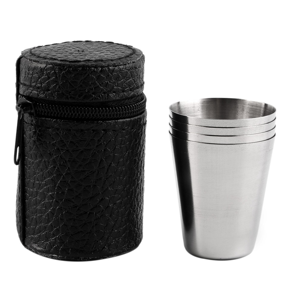 PREUP-Mug en acier inoxydable pliable, pour Camping en plein air, randonnée, thé, café, bière, lot de 4 pièces