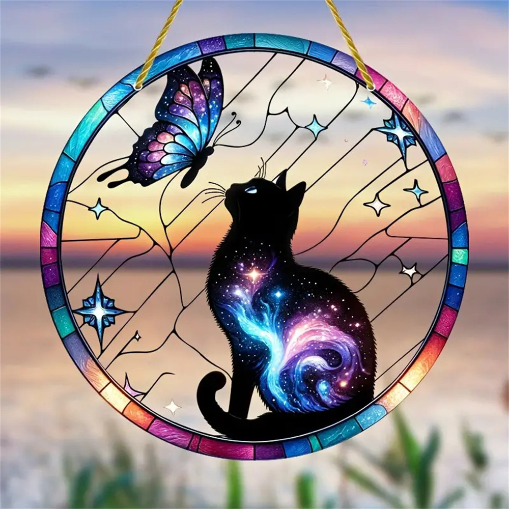 2D Acrylic Flat Printing Birds Flowers Animal Pendant Home Tree Window Hanging Decor Car Backpack Pet Wind Chime Ornament: light yellow