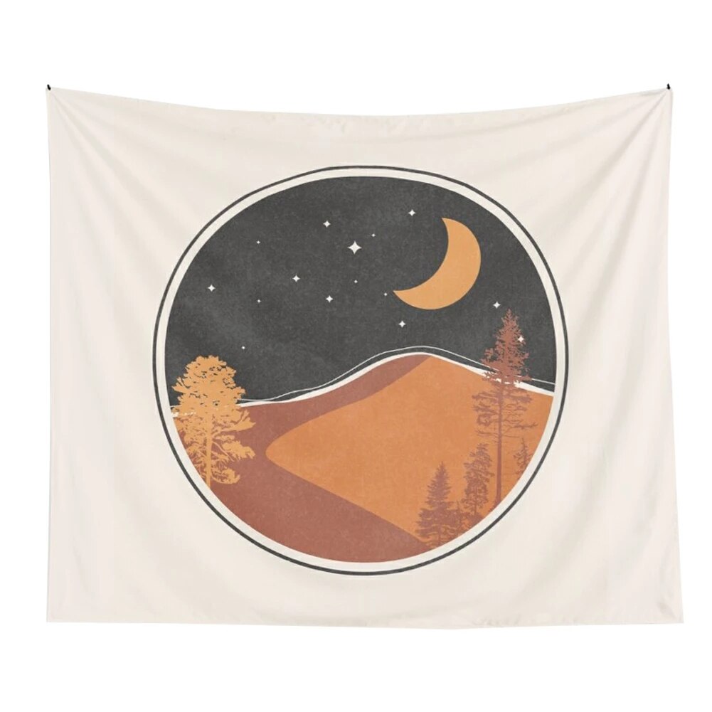 Sun Moon Abstract Mountains Sunset Tapestry Wall Hanging Art Living Room Room Home Decor Tablecloth Tapestries95x73CM: 3