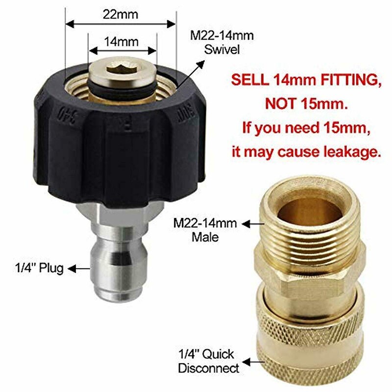 High Pressure Washer Adapter Set 5000PSI M22 1/4 Swivel Quick Connect 5000PSI