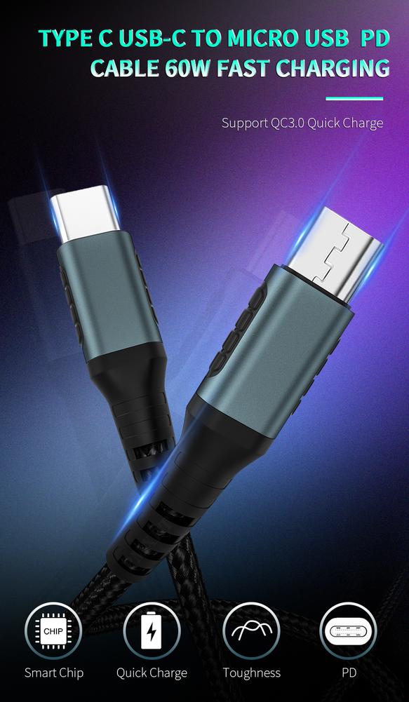 USB-C To Micro USB Cable OTG Charge Cable For Samsung xiaomi Huawei Micro USB to Type C Cable For Macbook PD Fast Charge Cord