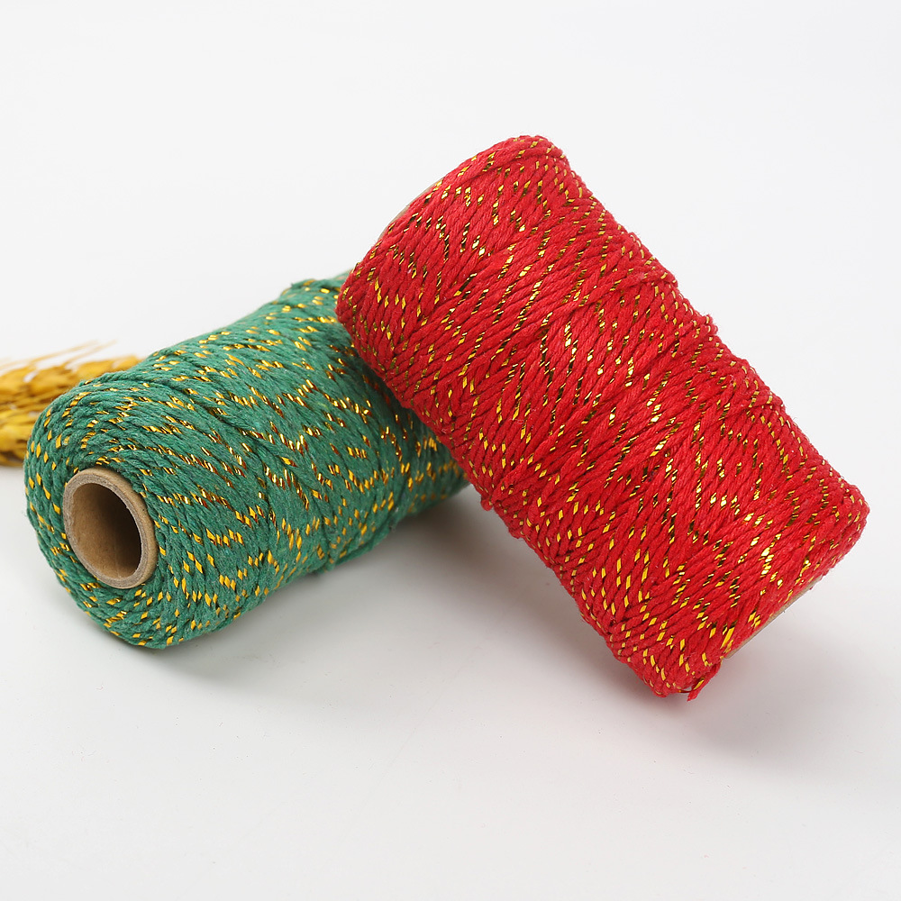 Corde di cotone glitterate da 100 m x 2 mm Filo di cotone metallico Corde intrecciate Stringa di macramè Nastro di cordoncino di spago per la decorazione domestica Confezione regalo