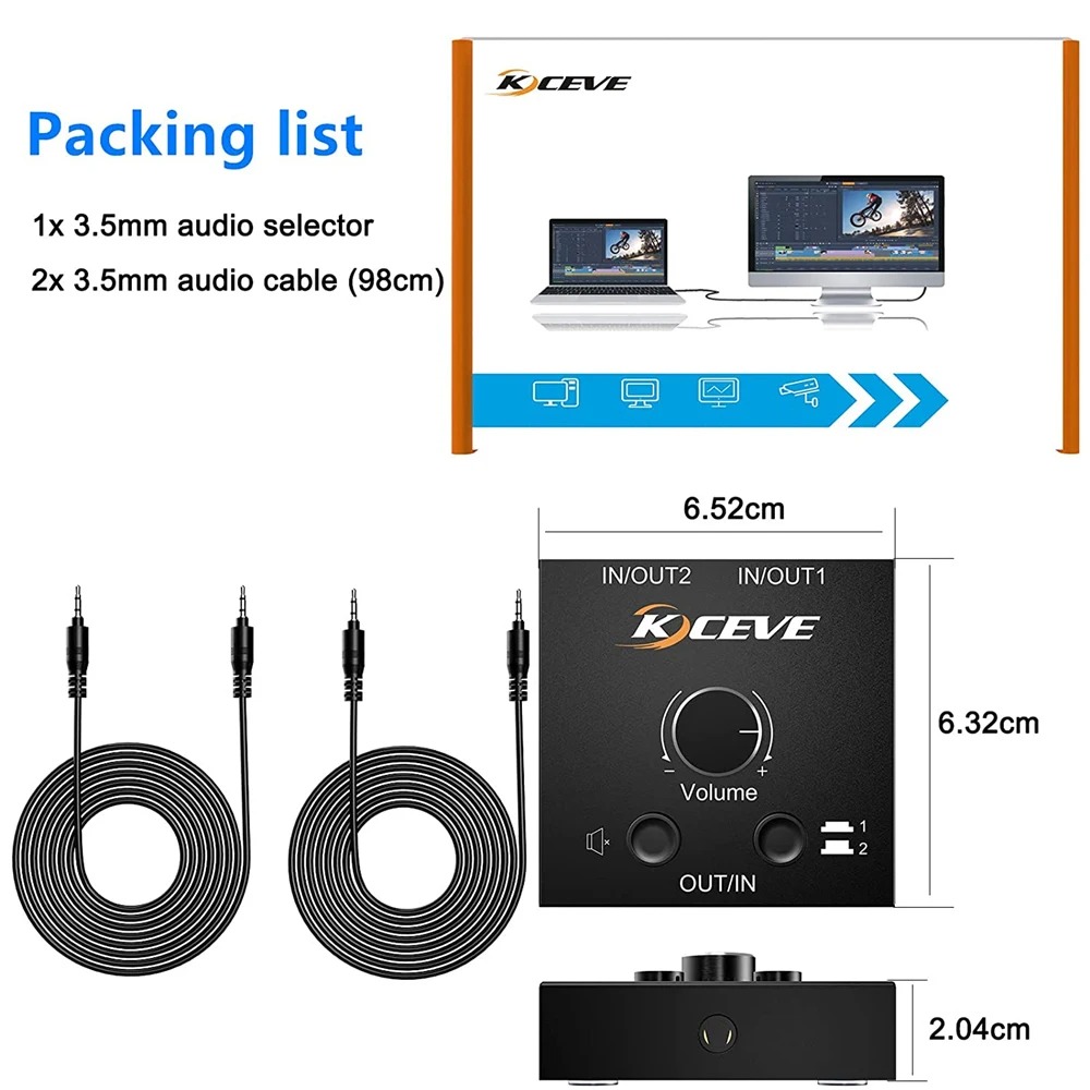 3,5 mm Audio--Umschalter-Splitter, 2-in-1/4-in-1 bidirektionaler Audio--Adapter mit Stummschalttaste, RCA-Stereo-Audio--Schalter, Videokabel