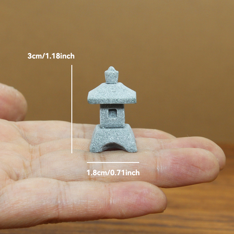 Torre de piedra de arena en miniatura Zen Vintage, adornos de pabellón, figuras de farol, bonsái de jardín japonés, decoración del hogar: Amarillo claro