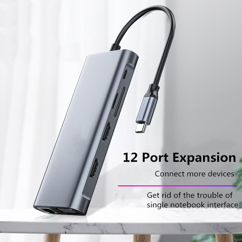 Usb type c hub til hdmi-kompatibel mst 4k vga usb c hub dokkingstasjon  rj45 lan ethernet sd tf til macbook usb hub adapter