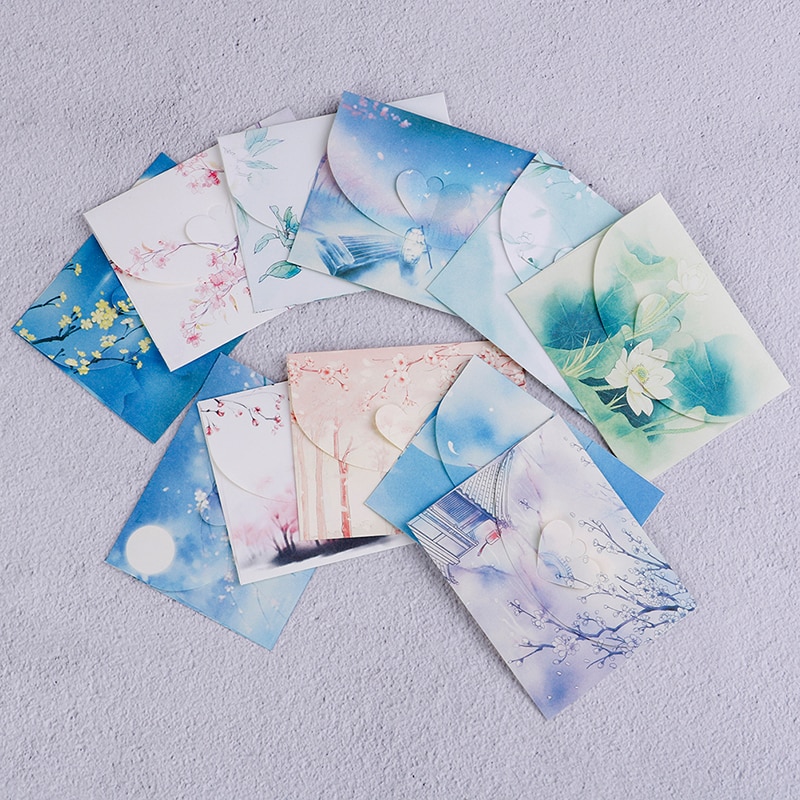 10 juegos de Sobres de papel con flores estilo chino clásico para cartas, papelería creativa, tarjetas postales de papel, tarjetas de papel, álbumes de recortes