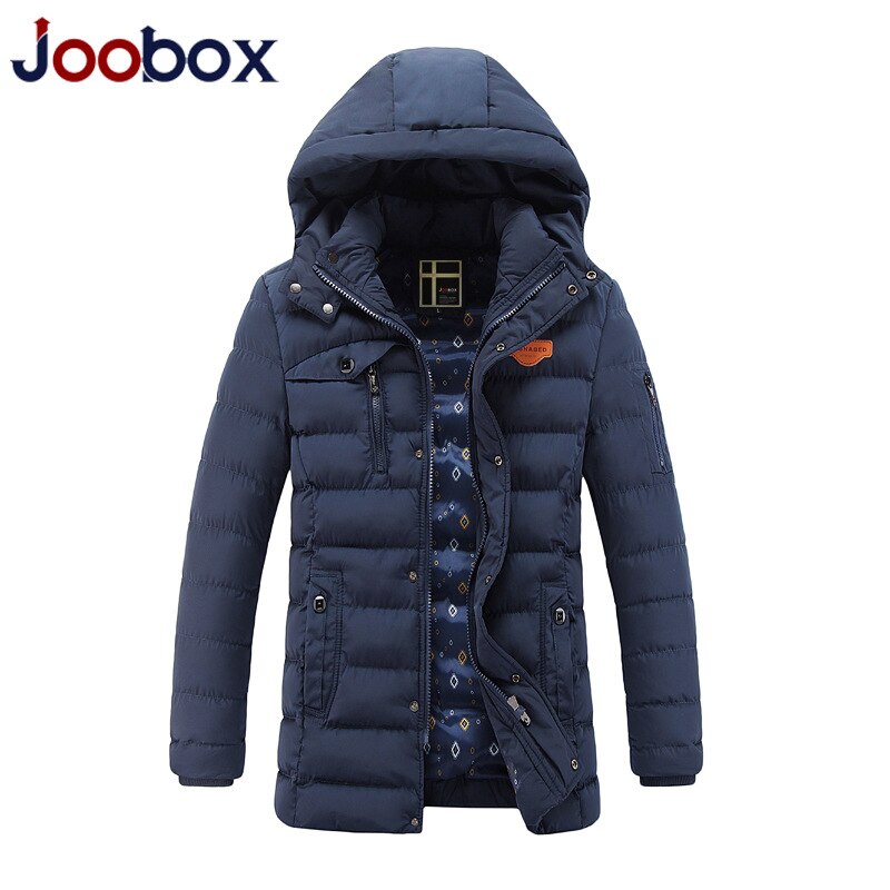 Merk winterjas heren warme jas dikke parka heren katoenen gewatteerde jas casual knappe capuchon jassen heren: Blauw / Xxxl