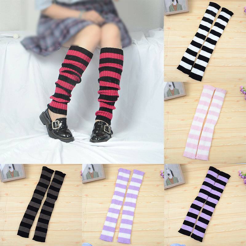 Calentadores de piernas de estilo gótico para mujer, medias de punto cálidas y sueltas, estilo Punk, con rayas japonesas, Lolita, cubierta de calentar los pies