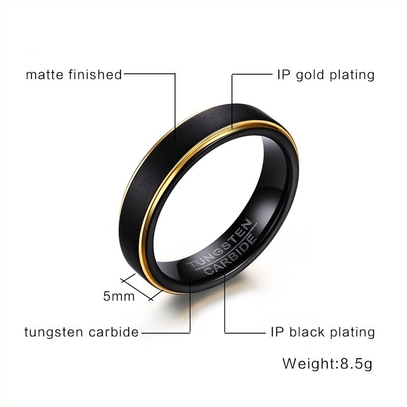 Tungsten Steel Ring Men's Tungsten Steel Brushed Black Gold Ring Jewelry