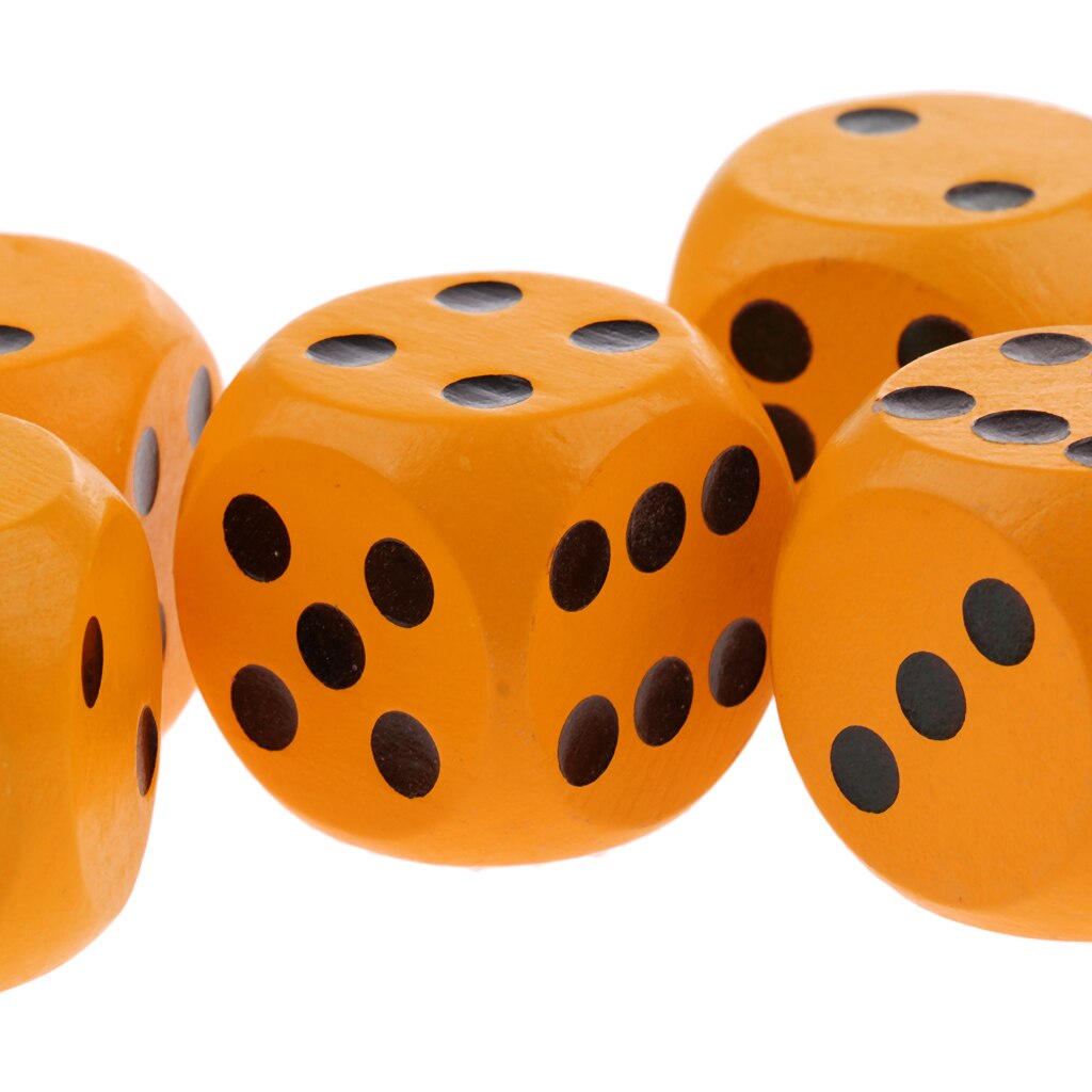 10 Pieces Wooden Dice Six Sided Dice Digital Dice D6 Rounded Wood Dice for D&D RPG Games Orange