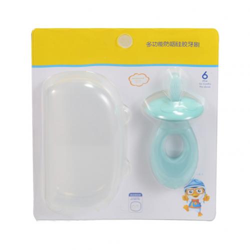 Pasgeboren Siliconen Haren Bijtring Zorg Tong Training Baby Borstelen Tandenborstel Met Veiligheid Guard Cover: Sky Blue