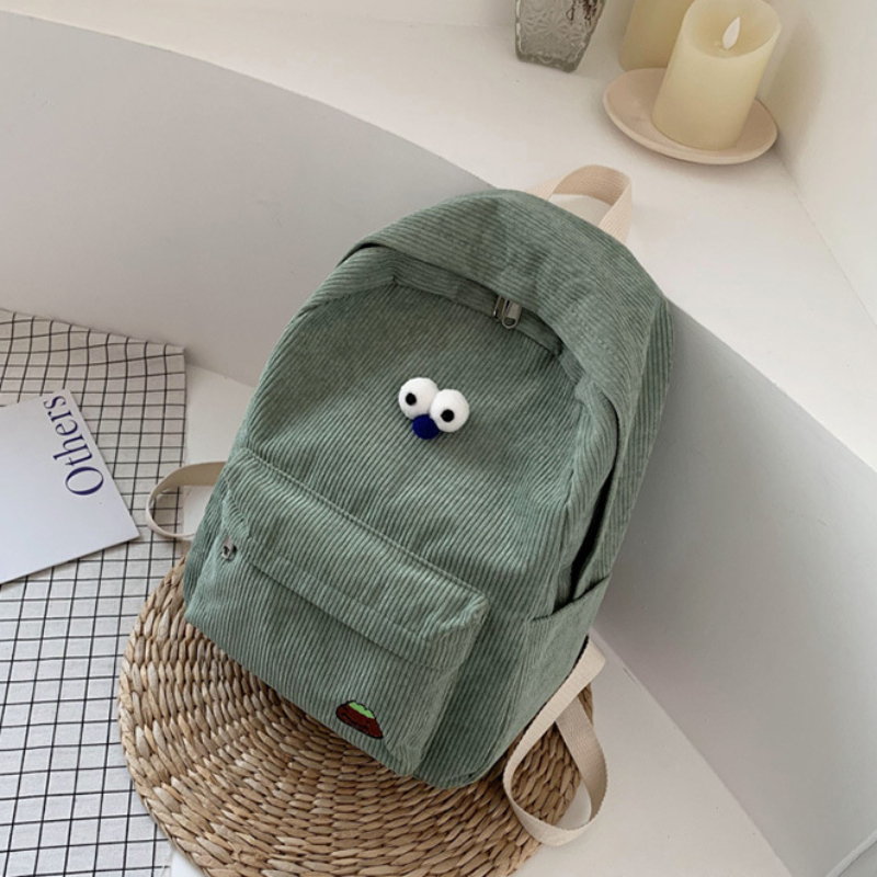 Corduroy Backpacks School Student Teen Girls Schoolbag High Large Capacity College Bookbag Classic Women Preppy Style: green