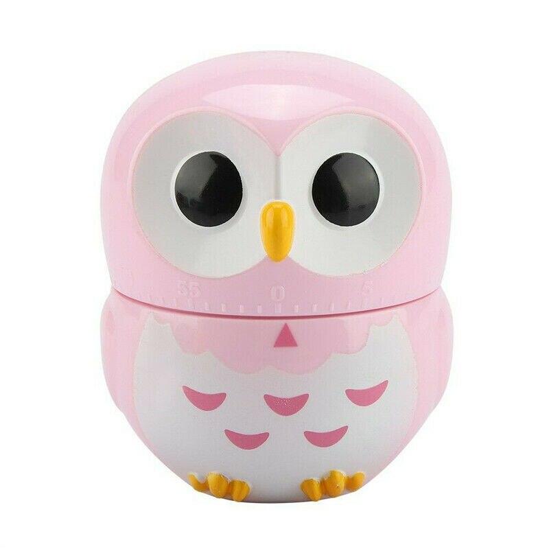 1pcs Cartoon Owl Shape Chef Cooking Timer Kitchen Decorative Plastic Mechanical Clock 60 Minutes Household Baking Stopwatch Tool: Pink