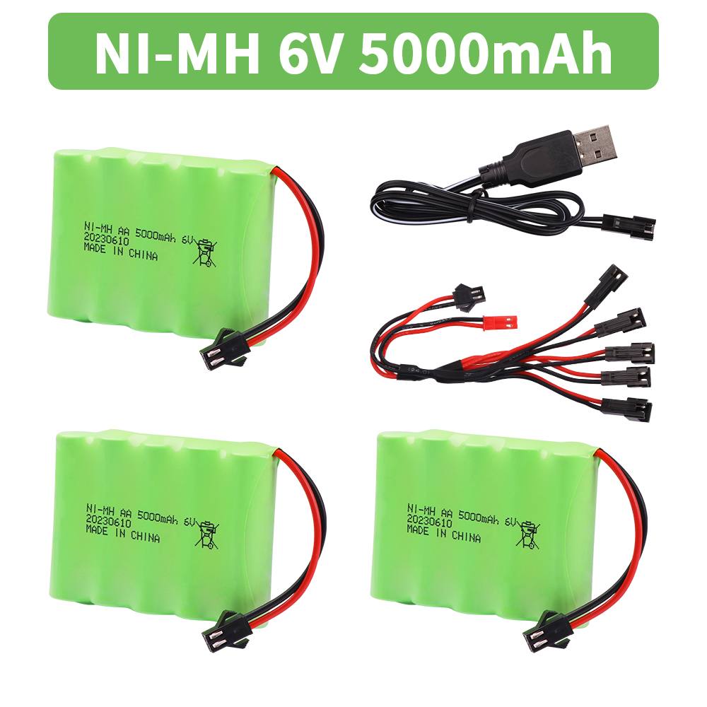 6V 5000mAh NiMH-Akku mit USB-Ladegerät für Rc-Spielzeug, Autos, Tankwagen, Roboter, Waffen, Boote, AA Ni-MH, 6V-Akku